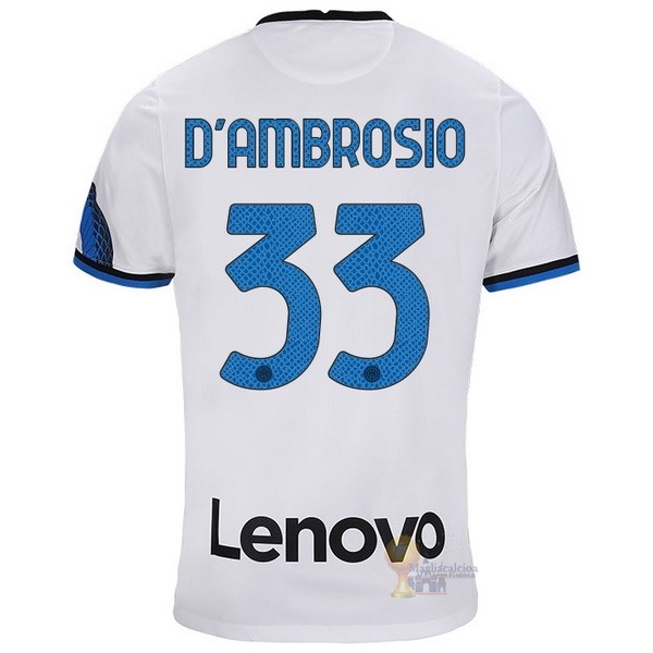 Calcio Maglie NO.33 D'Ambrosio Away Maglia Inter Milán 2021 2022 Bianco