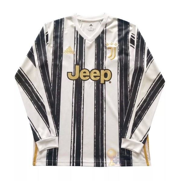 Calcio Maglie Casa Manga Larga Juventus 2020 2021 Bianco Nero