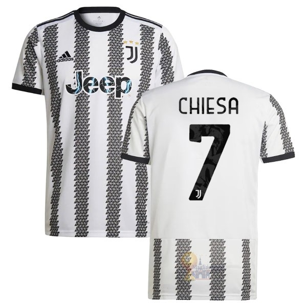Calcio Maglie NO.7 Chiesa Home Maglia Juventus 2022 2023 Bianco Nero