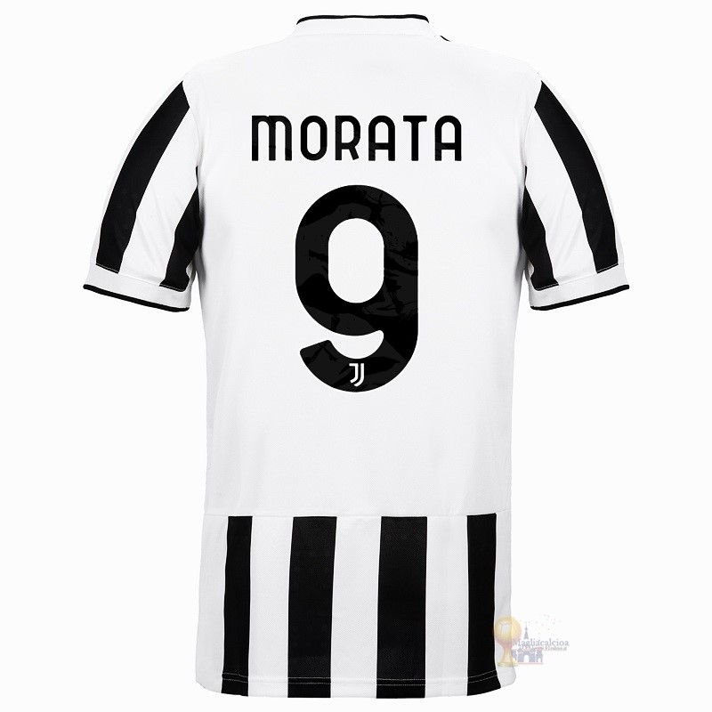 Calcio Maglie NO.9 Morata Home Maglia Juventus 2021 2022 Bianco Nero