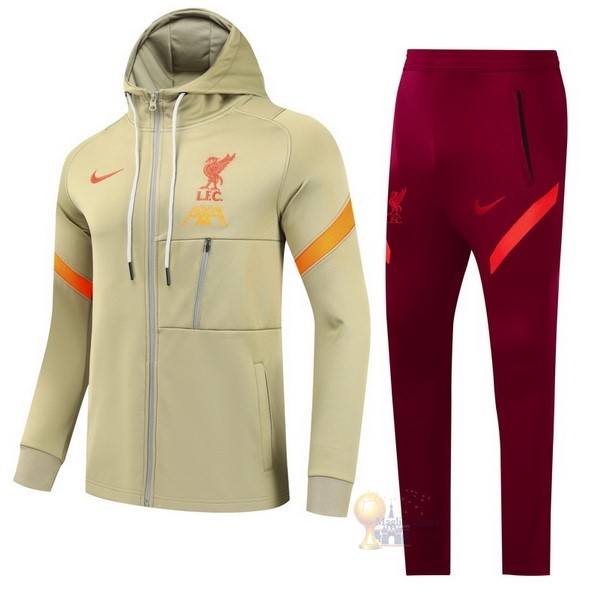 Calcio Maglie Felpa Cappuccio Liverpool 2021 2022 Giallo Rosso