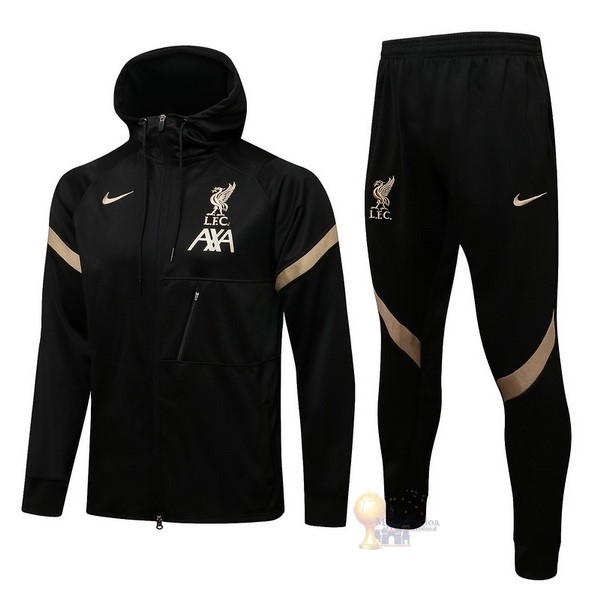 Calcio Maglie Felpa Cappuccio Liverpool 2021 2022 Nero Giallo