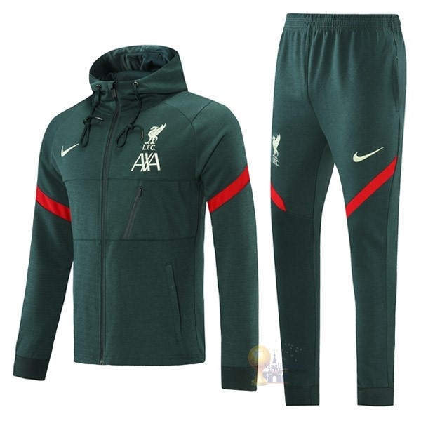Calcio Maglie Felpa Cappuccio Liverpool 2021 2022 Verde Navy