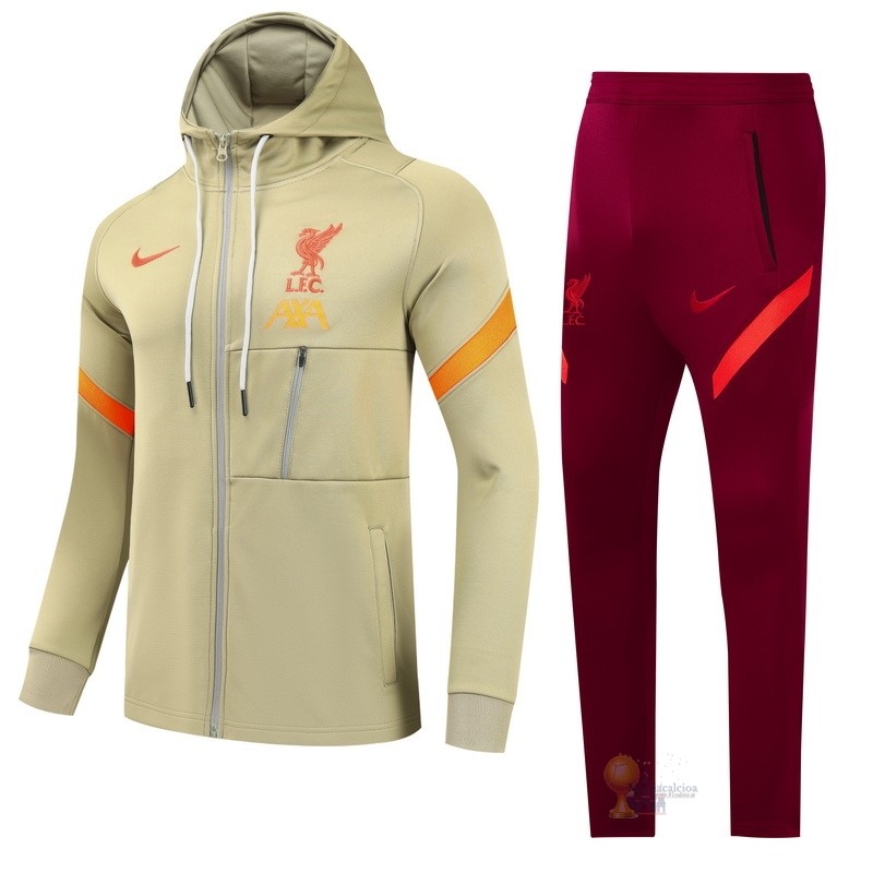 Calcio Maglie Felpa Cappuccio Bambino Liverpool 2021 2022 Giallo Rosso
