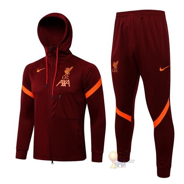 Calcio Maglie Felpa Cappuccio Bambino Liverpool 2021 2022 Rosso Arancione