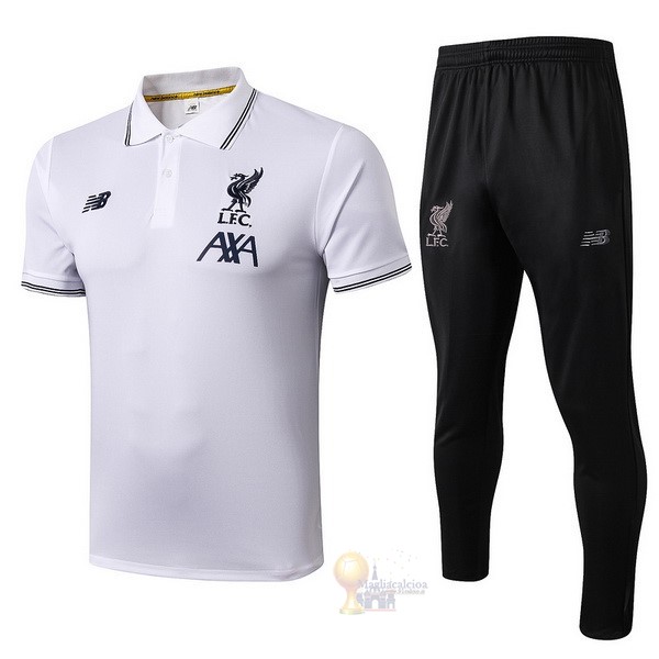 Calcio Maglie Set Completo Polo Liverpool 2019 2020 Bianco Nero