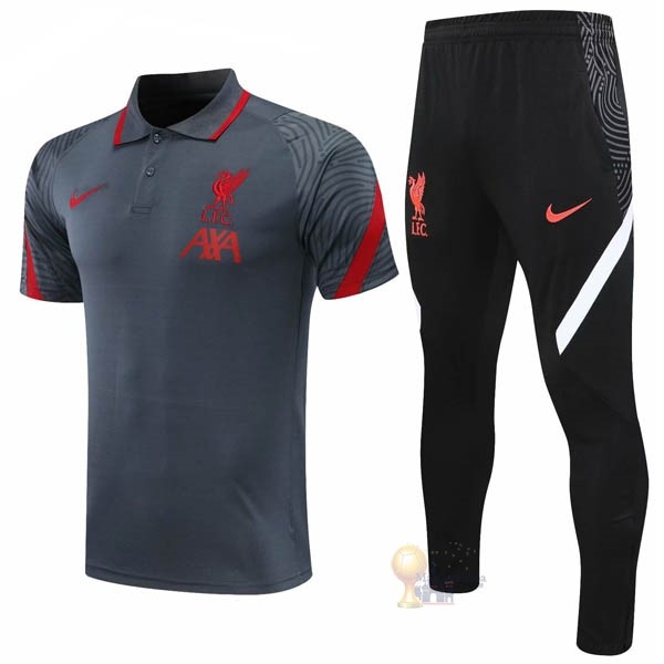 Calcio Maglie Set Completo Polo Liverpool 2020 2021 Grigio Nero