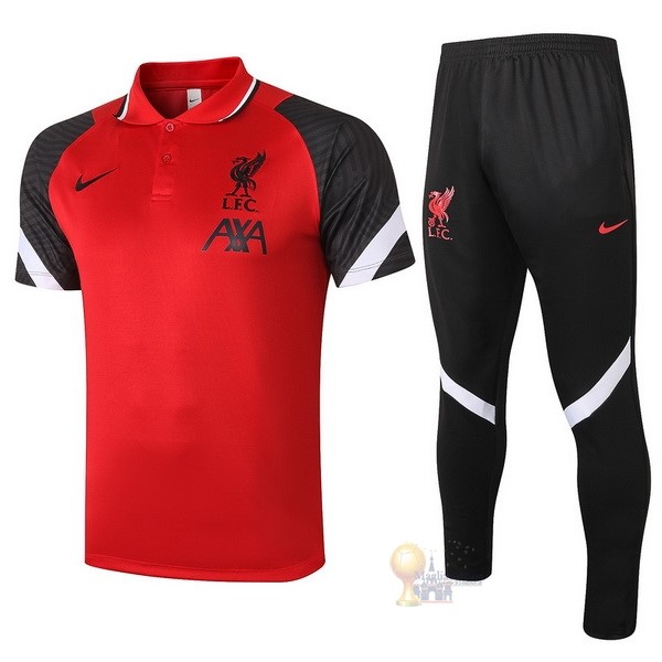Calcio Maglie Set Completo Polo Liverpool 2021 2022 Rosso Nero Bianco