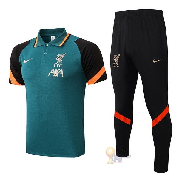 Calcio Maglie Set Completo Polo Liverpool 2021 2022 Verde Nero Arancione