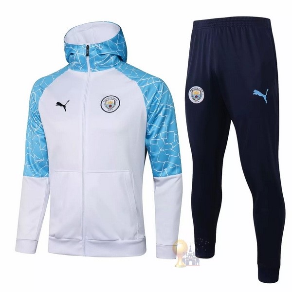 Calcio Maglie Chaqueta Con Capucha Manchester City 2020 2021 Blu Bianco