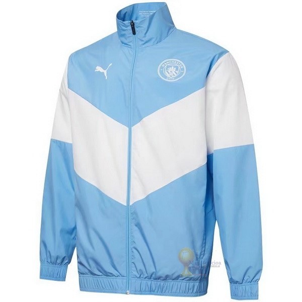 Calcio Maglie Giacca a vento Manchester City 2021 2022 Blu Bianco