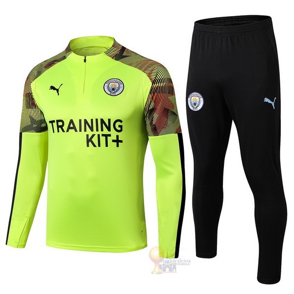 Calcio Maglie Tuta Presentazione Bambino Manchester City 2019 2020 Verde FluOroescente Nero