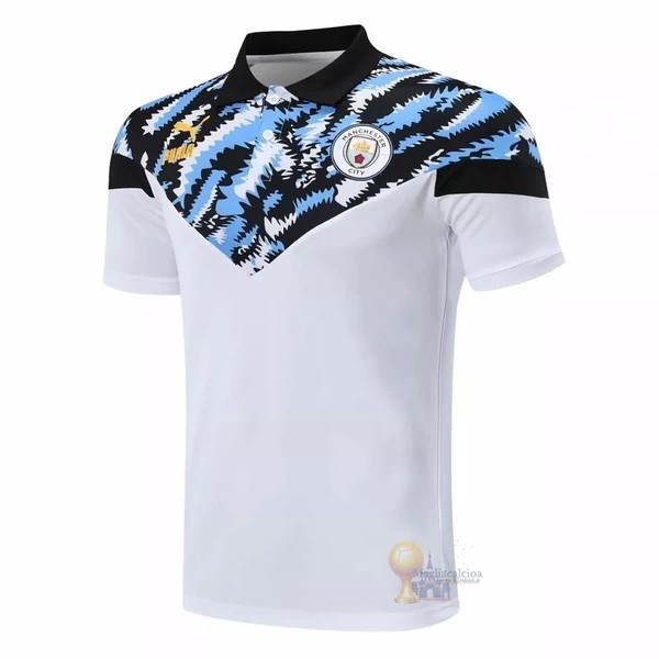 Calcio Maglie Polo Manchester City 2020 2021 Blu Bianco