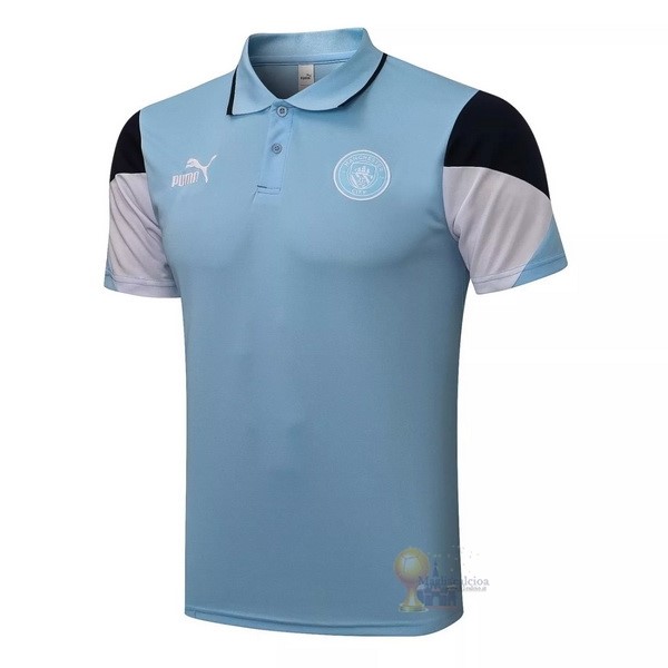 Calcio Maglie Polo Manchester City 2021 2022 Blu Bianco