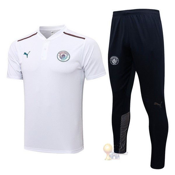 Calcio Maglie Set Completo Polo Manchester City 2021 2022 Bianco Blu