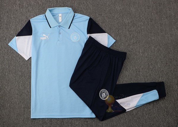 Calcio Maglie Set Completo Polo Manchester City 2021 2022 Blu Bianco Nero
