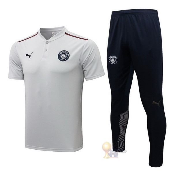 Calcio Maglie Set Completo Polo Manchester City 2021 2022 Grigio Blu