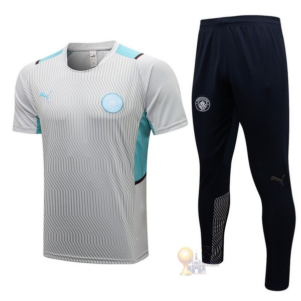 Calcio Maglie Formazione Set Completo Manchester City 2021 2022 Grigio Nero