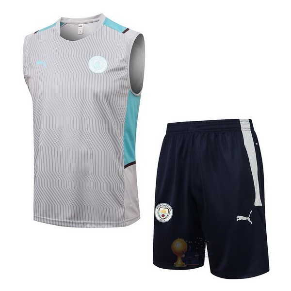 Calcio Maglie Formazione Sin Mangas Set Completo Manchester City 2021 2022 Grigio Nero