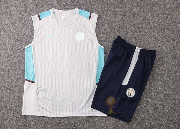 Calcio Maglie Formazione Sin Mangas Set Completo Manchester City 2021 2022 Grigio Nero