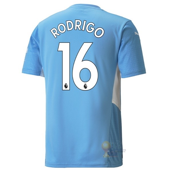 Calcio Maglie NO.16 Rodrigo Home Maglia Manchester City 2021 2022 Blu