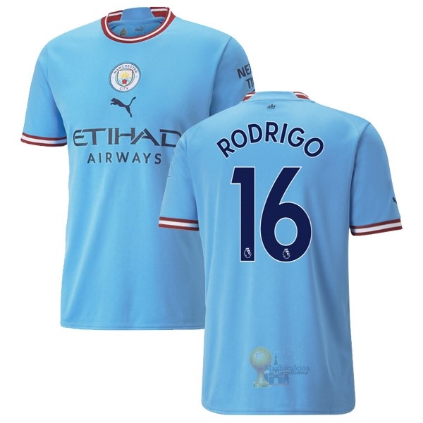 Calcio Maglie NO.16 Rodrigo Home Maglia Manchester City 2022 2023 Blu