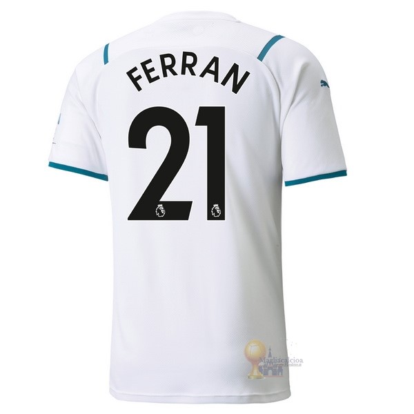 Calcio Maglie NO.21 Ferran Away Maglia Manchester City 2021 2022 Bianco