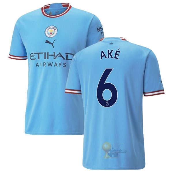 Calcio Maglie NO.6 Aké Home Maglia Manchester City 2022 2023 Blu