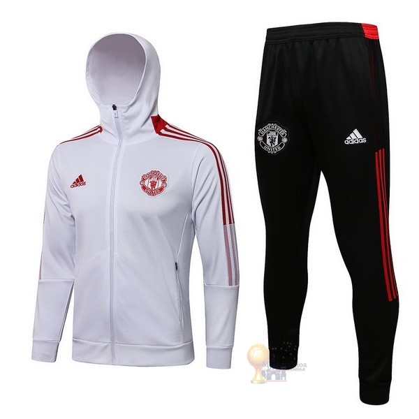 Calcio Maglie Felpa Cappuccio Manchester United 2021 2022 Bianco Nero