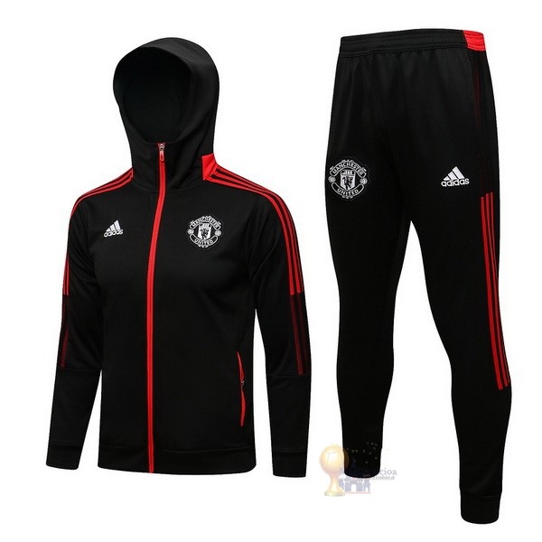Calcio Maglie Felpa Cappuccio Manchester United 2021 2022 Nero Rosso
