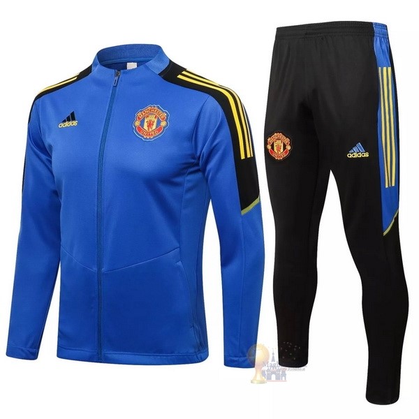 Calcio Maglie Giacca Bambino Manchester United 2021 2022 Blu Nero Giallo