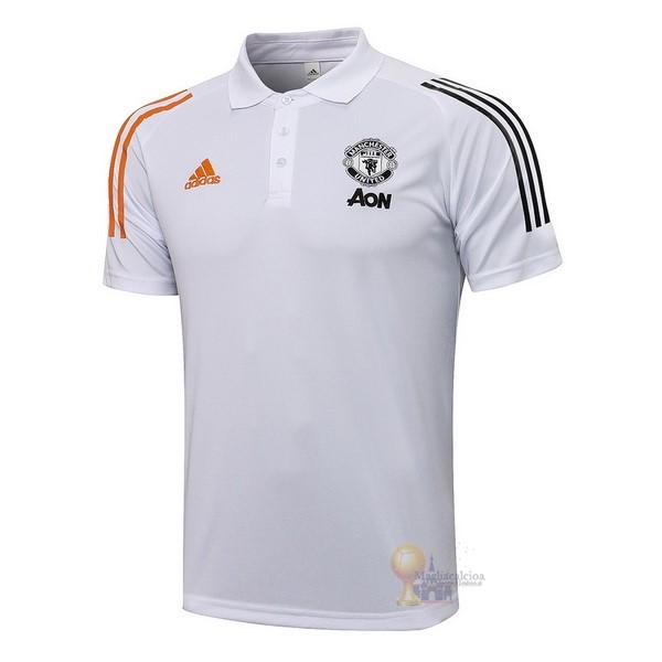 Calcio Maglie Polo Manchester United 2021 2022 Bianco Arancione