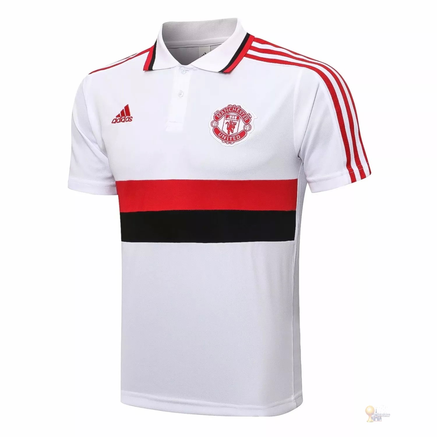 Calcio Maglie Polo Manchester United 2021 2022 Bianco Nero Rosso