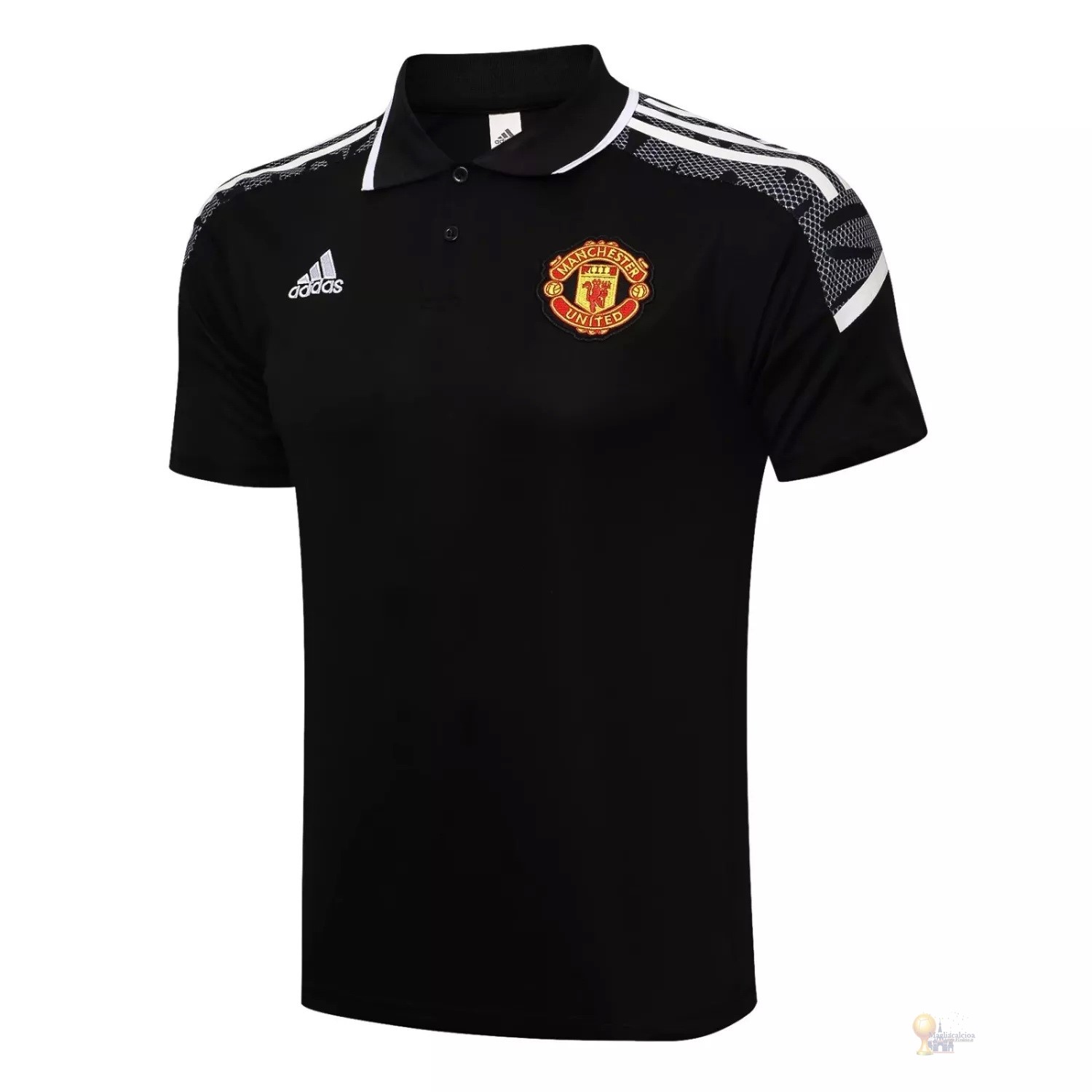 Calcio Maglie Polo Manchester United 2021 2022 Nero Bianco