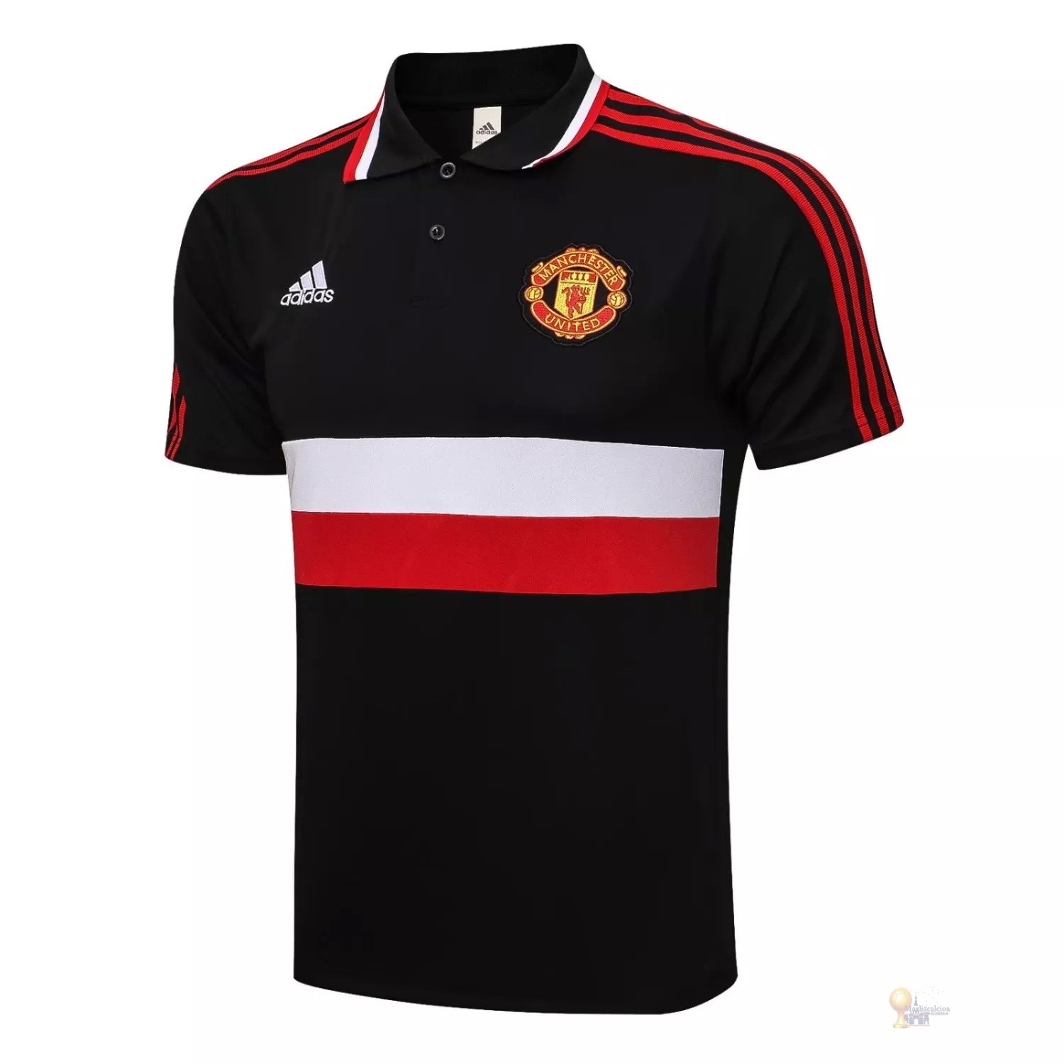 Calcio Maglie Polo Manchester United 2021 2022 Nero Bianco Rosso