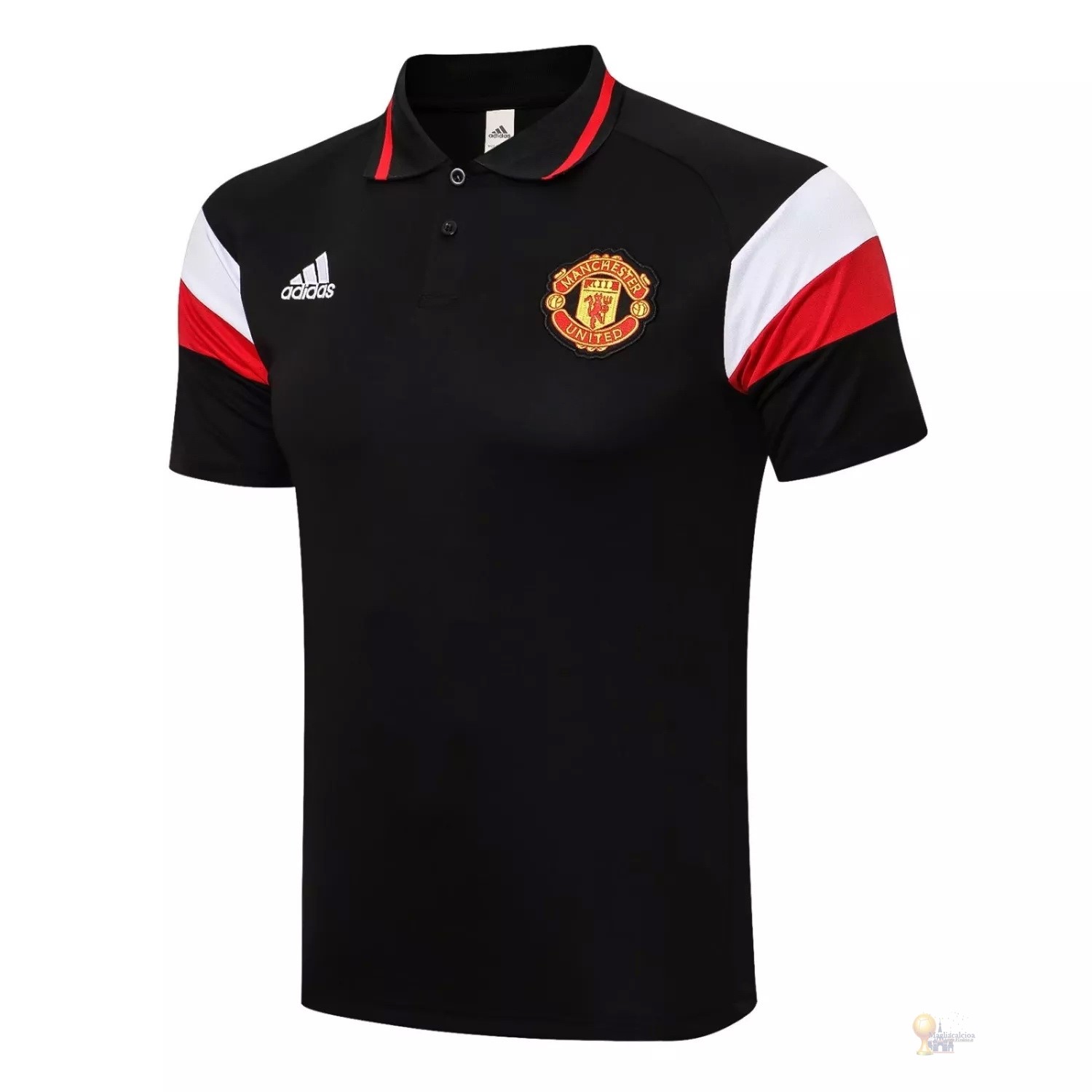 Calcio Maglie Polo Manchester United 2021 2022 Nero Rosso Bianco