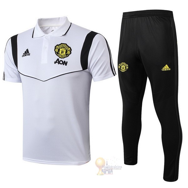 Calcio Maglie Set Completo Polo Manchester United 2019 2020 Bianco Nero