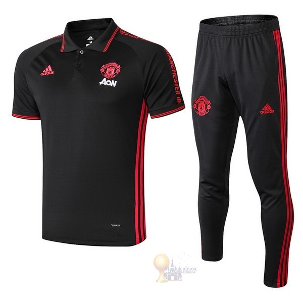 Calcio Maglie Set Completo Polo Manchester United 2019 2020 Nero Rosso