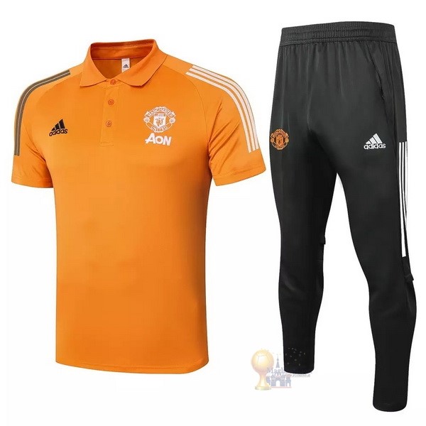 Calcio Maglie Set Completo Polo Manchester United 2020 2021 Arancione Nero