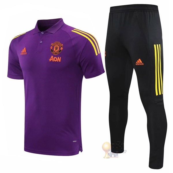 Calcio Maglie Set Completo Polo Manchester United 2020 2021 Purpureo Nero
