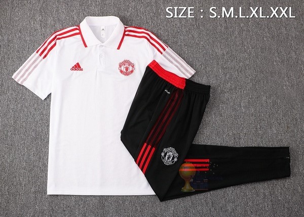 Calcio Maglie Set Completo Polo Manchester United 2021 2022 Bianco I Nero