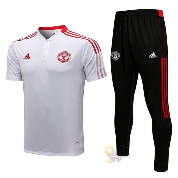 Calcio Maglie Set Completo Polo Manchester United 2021 2022 Bianco Nero