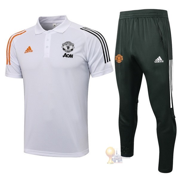 Calcio Maglie Set Completo Polo Manchester United 2021 2022 Bianco Nero Arancione