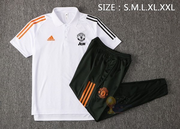 Calcio Maglie Set Completo Polo Manchester United 2021 2022 Bianco Nero Arancione
