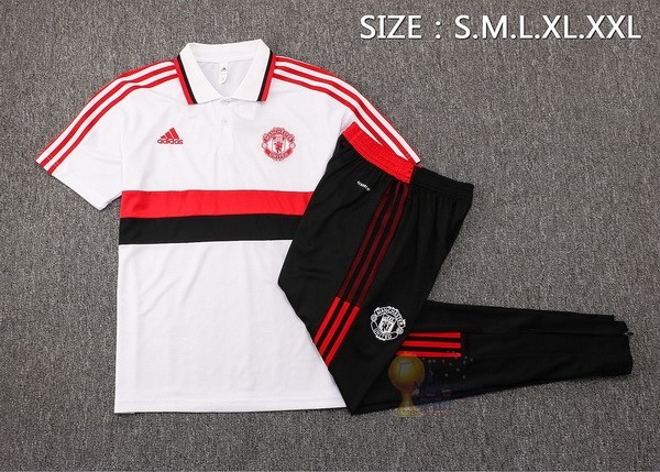 Calcio Maglie Set Completo Polo Manchester United 2021 2022 Bianco Nero Rosso