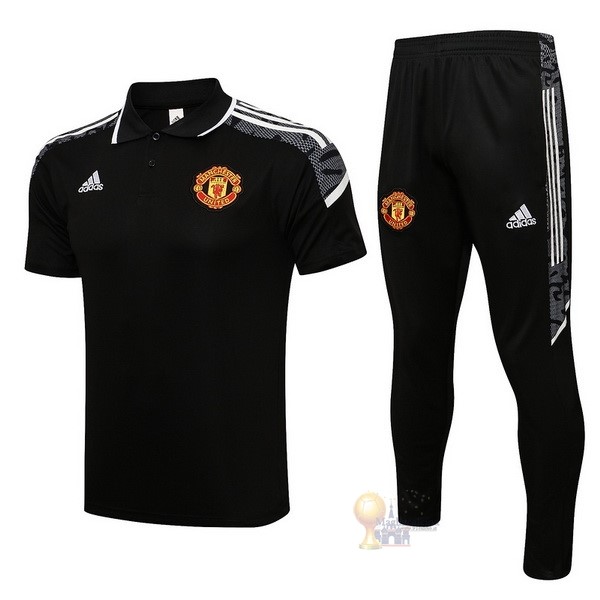 Calcio Maglie Set Completo Polo Manchester United 2021 2022 Nero Bianco