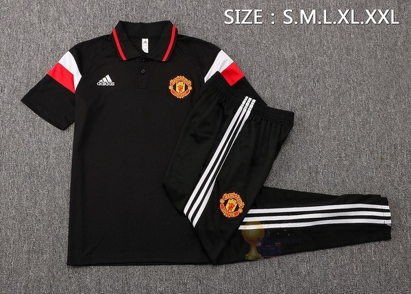 Calcio Maglie Set Completo Polo Manchester United 2021 2022 Nero Bianco Rosso