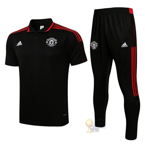 Calcio Maglie Set Completo Polo Manchester United 2021 2022 Nero Rosso
