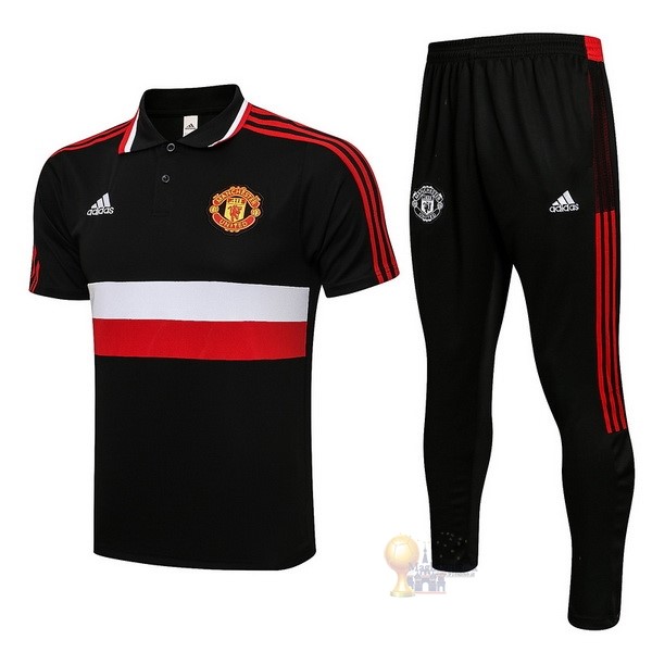 Calcio Maglie Set Completo Polo Manchester United 2021 2022 Nero Rosso Bianco