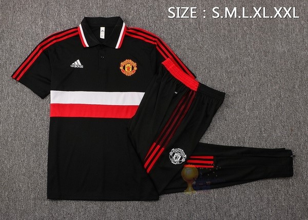 Calcio Maglie Set Completo Polo Manchester United 2021 2022 Nero Rosso